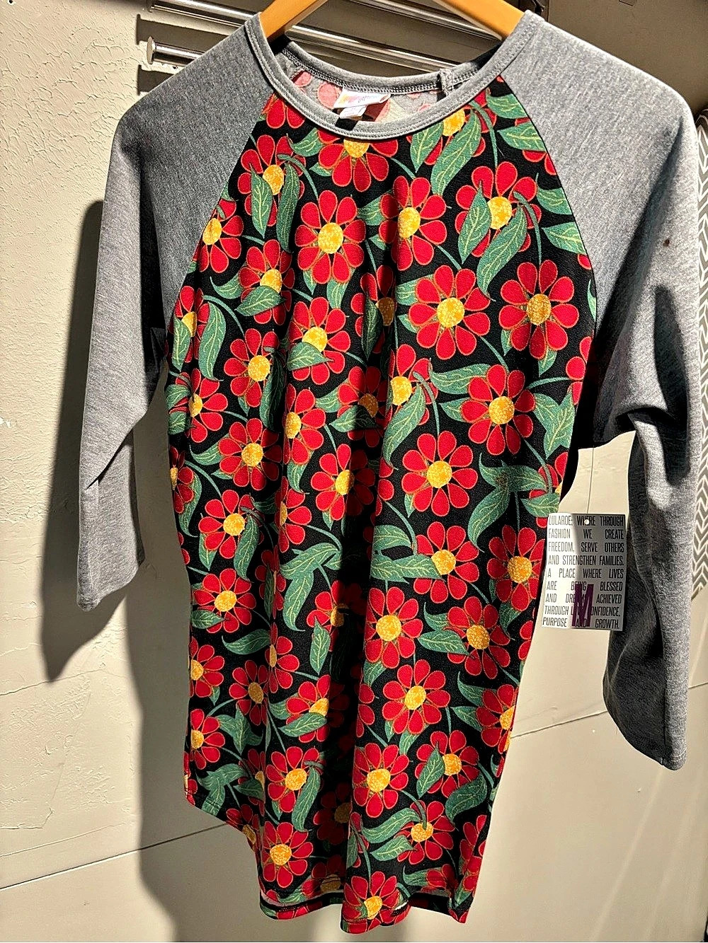 LuLaRoe Randy Tee Floral Mini Dress Black & Gray Size Medium